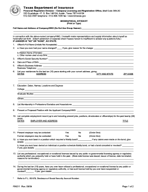 New York Department of Financial Services Biographical Affidavit Form