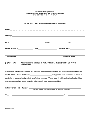  Residence Declaration Form 2007