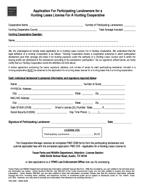 Participating Landowner Application Texas Parks &amp; Wildlife Tpwd State Tx  Form