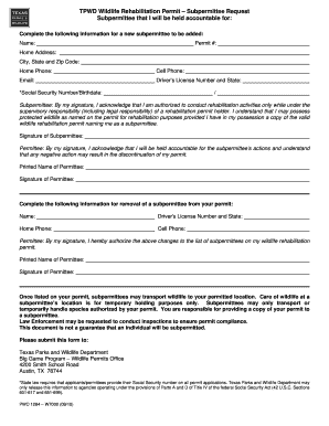 Tpwd Permit Subpermittee Form