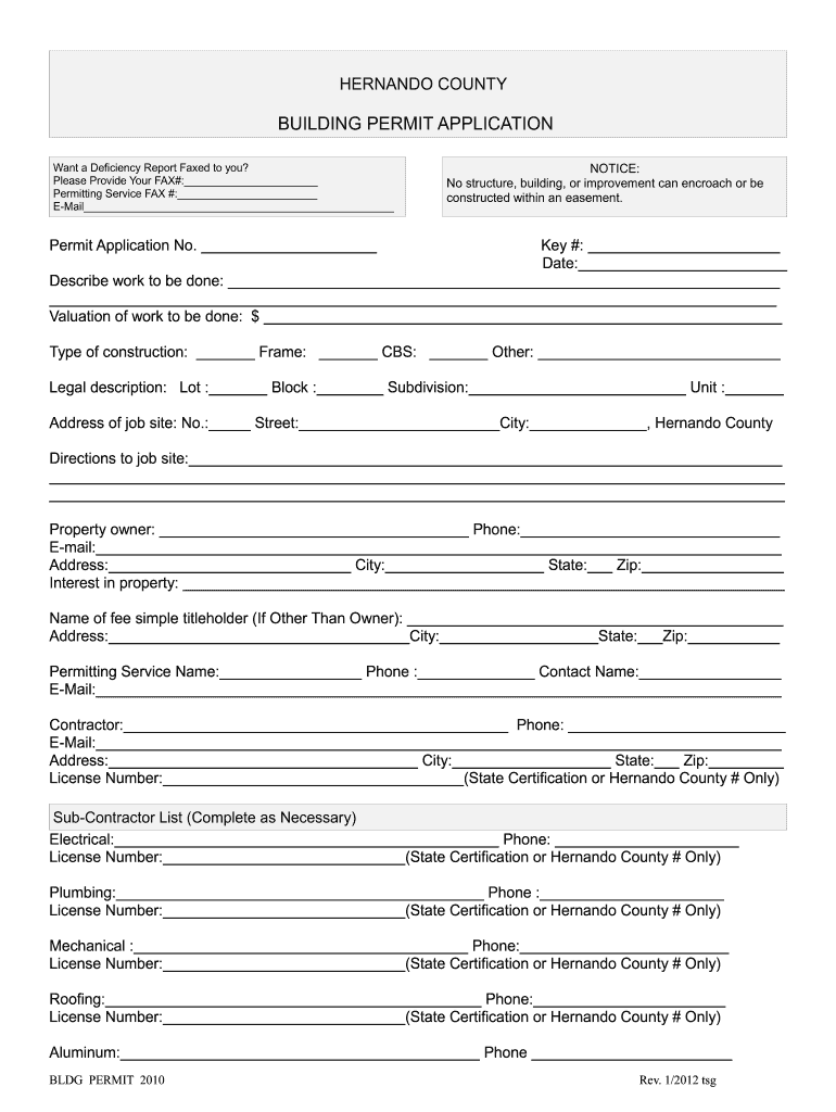 Hernando County Online Permitting  Form