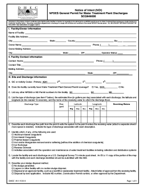 Notice of Intent NOI Department of Health and Environmental Scdhec  Form