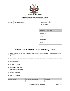Ministry of Lands and Resettlement Application Form