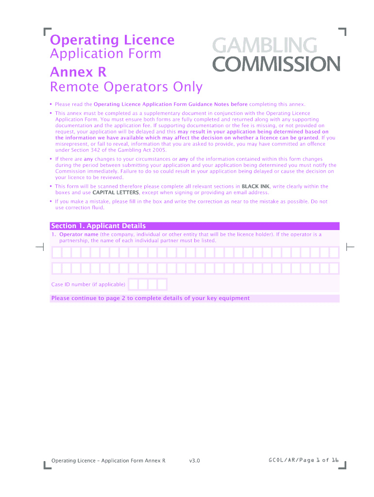 Operating Licence Application  Annex R Remote Equipment  Form