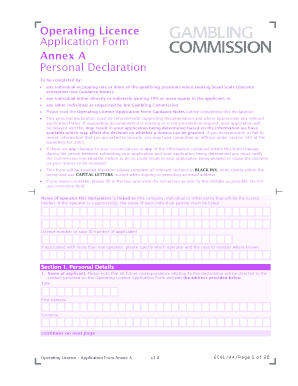 Operating Licence Application Annex a Personal Declaration Form