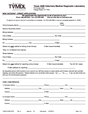 Account Application Form Texas A&amp;M Veterinary Medical Tvmdl Tamu