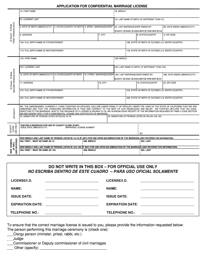 Get and Sign Marriage License in San Benito County  Form 2009-2022