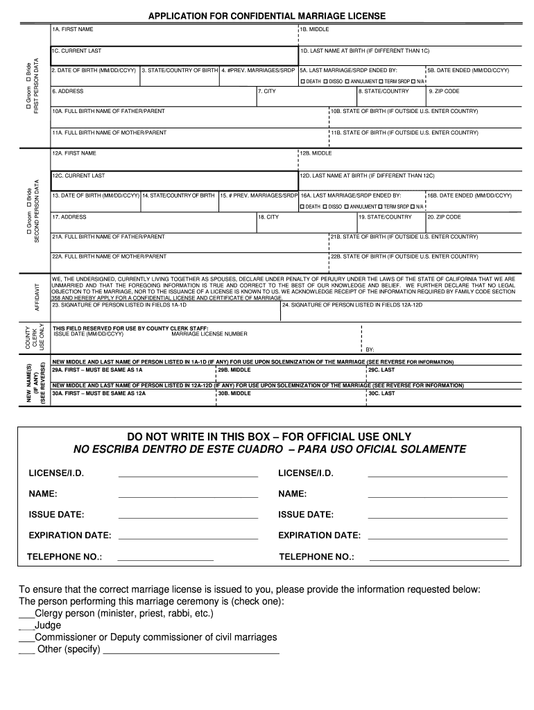  Marriage License in San Benito County  Form 2009