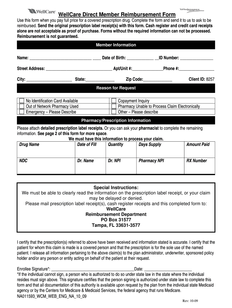 Wellcare Reimbursement Form