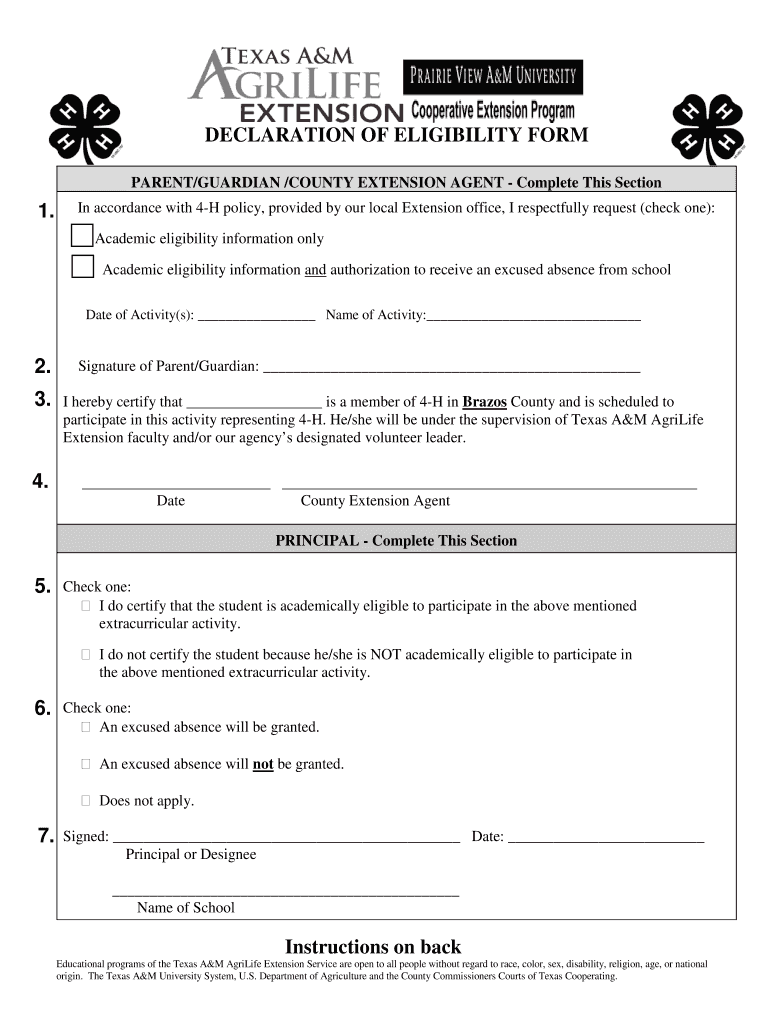 4h Eligibility Forms