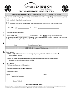 Waller County 4 H Elegibility Form