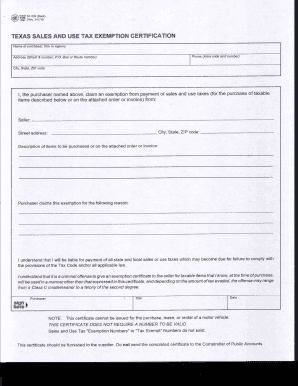 Printable Texas Tax Exempt Form