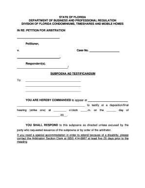  Subpoena Ad Testificandum Form MyFloridaLicense Com 2010-2024