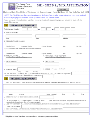 B S M D APPLICATION the City College of New York Www1 Ccny Cuny  Form