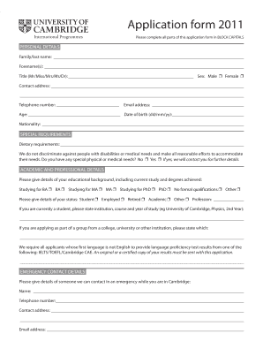 Cambridge Application  Form