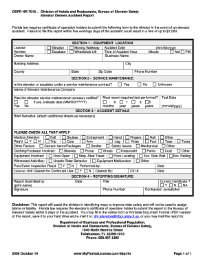 Dbpr Hr 7016 Elevator Owners Accident Report MyFloridaLicense  Form