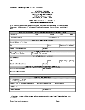 Dbpr Cpa 5013 1 Request for Course Evaluation  Form