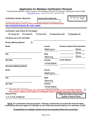 Florida Mediator Renewal  Form