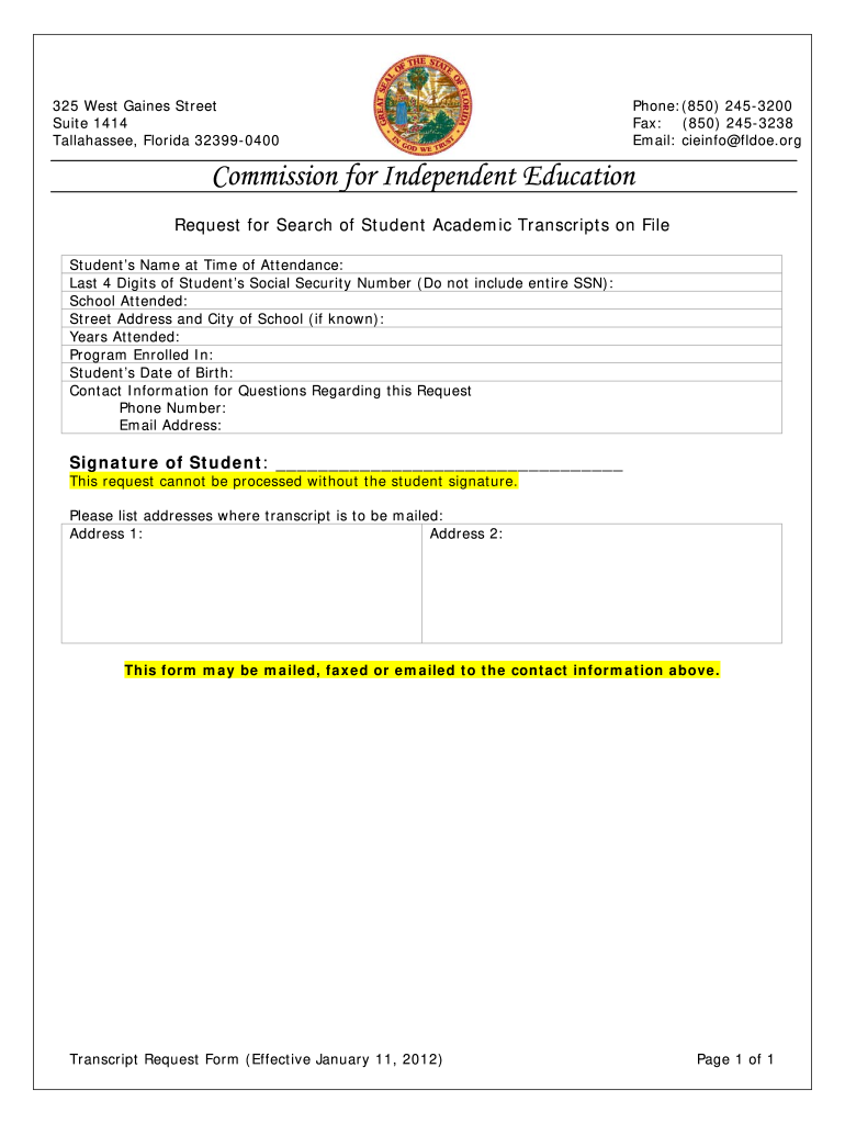  Commission for Independent Education Florida PDF Form 2012-2024