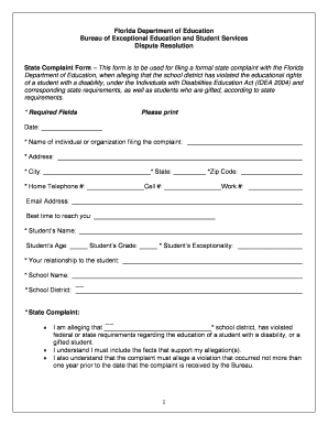 Fdoe Ese Complaint Form