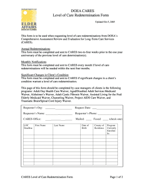 DOEA CARES Level of Care Redetermination Form Elderaffairs State Fl