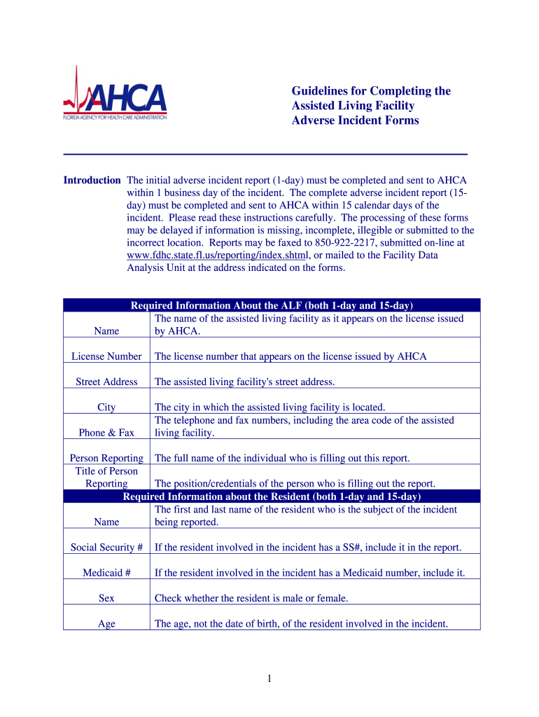 Ahca Incident Report Form