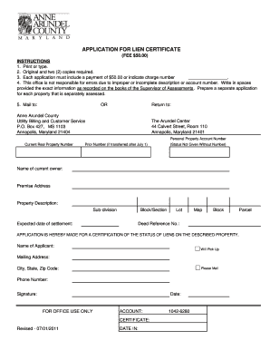  Anne Arundel County Lien Certificate 2011
