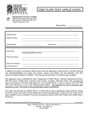 Anne Arundel County Fire Flow Test Form