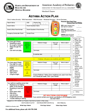 Maryland Asthma Action Plan  Form