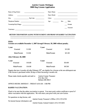 Antrim County Dog License  Form