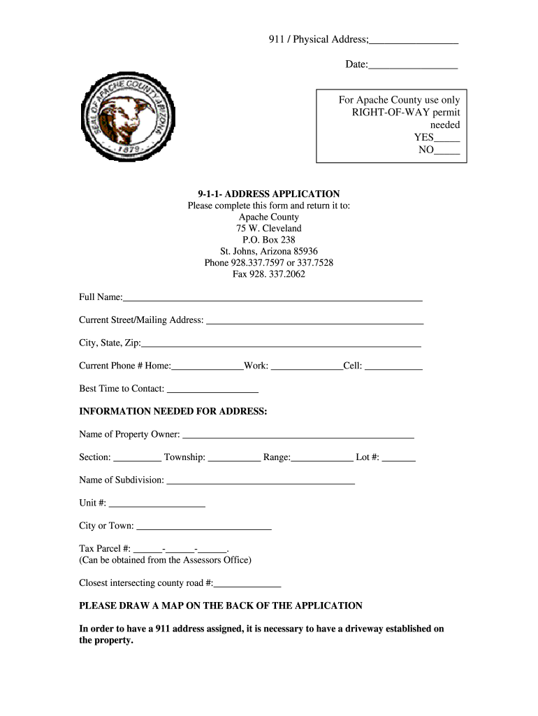 Apache County 911 Address  Form