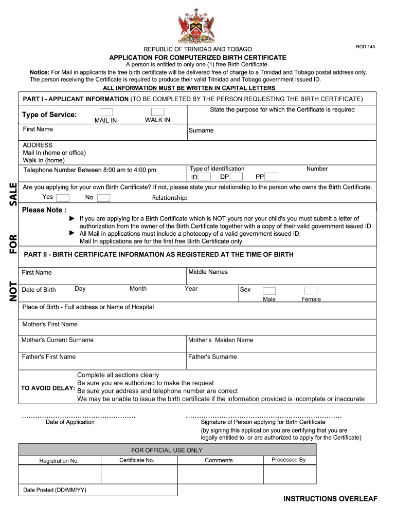 Online Polymer Birth Certificate Trinidad  Form