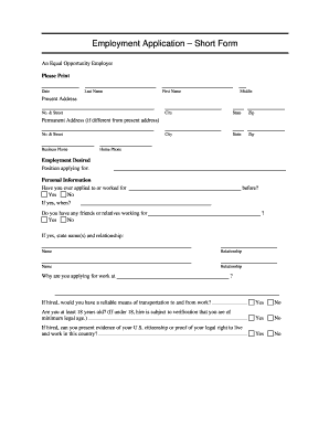 Employment Application Short Form