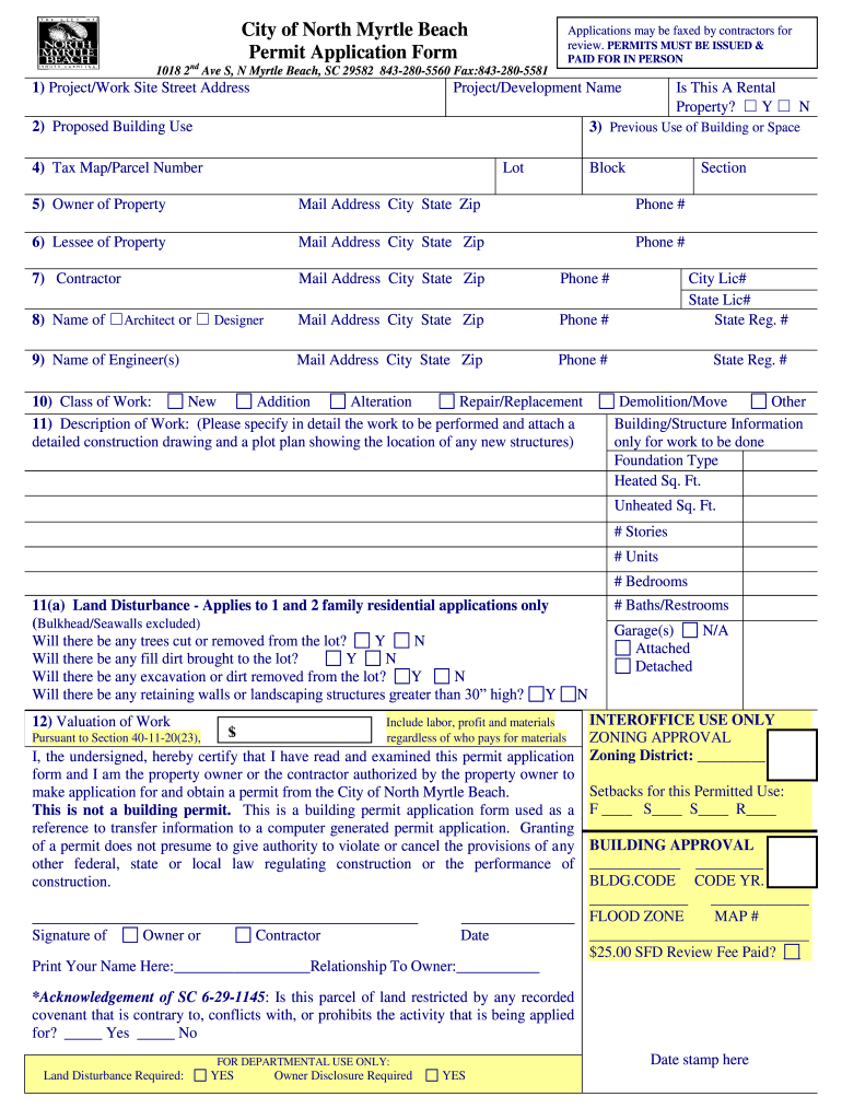 Permit North Myrtle Beach  Form