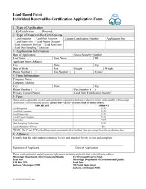Individual Renewal Mississippi Department of Environmental Quality Deq State Ms  Form