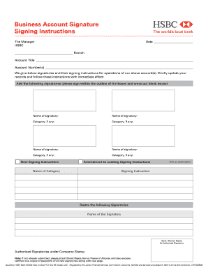 Business Account Signature Form HSBC Hsbc