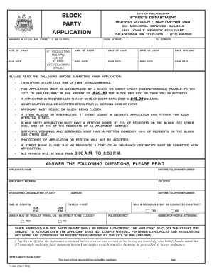 Philadelphia Block Party Permit  Form