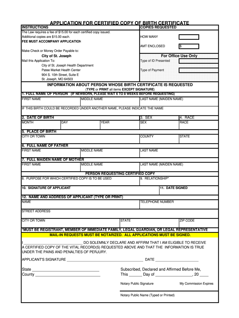  Missouri Birth Certificate 2011-2024