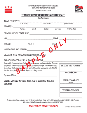 Temporary Registration Certificate  Form