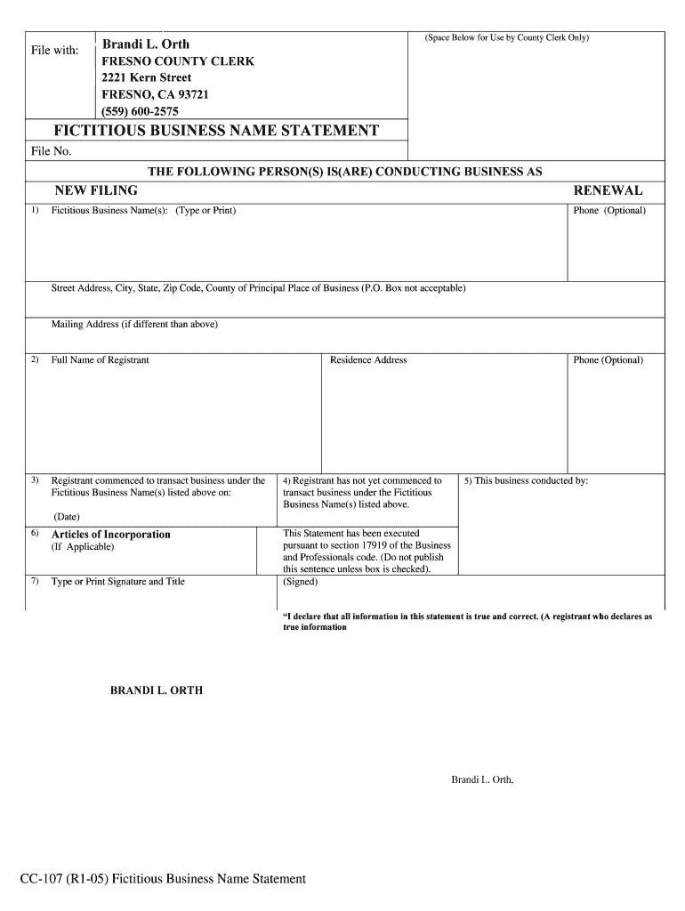  Fictitious Business Name Fresno County 2005-2024