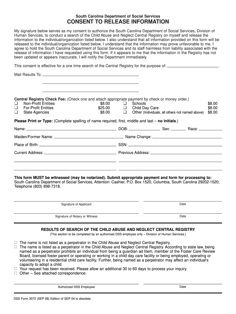 Get and Sign DSS Form 3072 SEP 08 Qxd  Chfs Ky