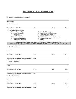 ASSUMED NAME CERTIFICATE Harrison County  Form