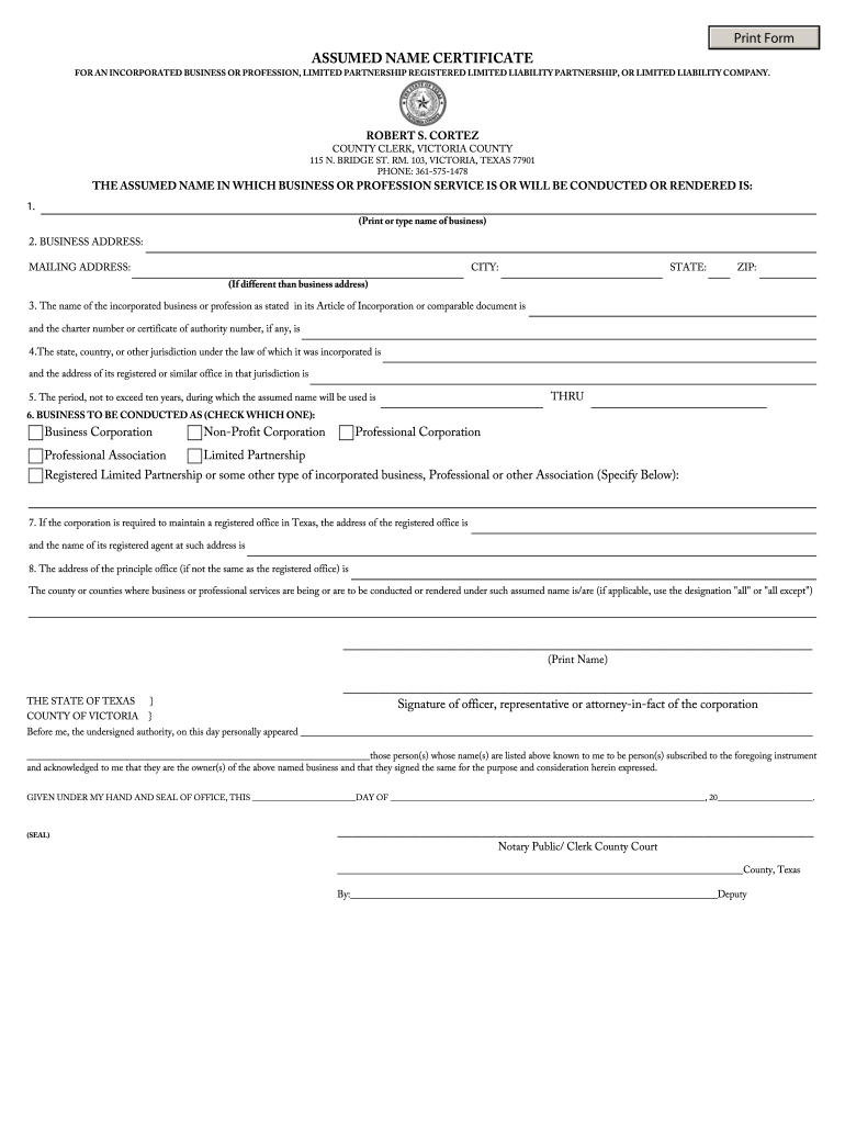 Dba Victoria Tx  Form