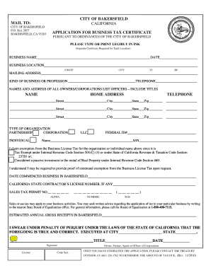 Business Tax Certificate  Form