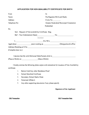 Get and Sign Non Availability of Birth Certificate Form 10 PDF 