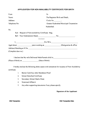 Non Availability of Birth Certificate Form 10 PDF