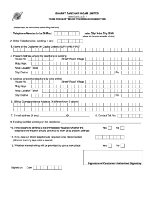 Bsnl Landline Shifting Form