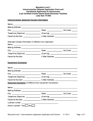 Maryland Level 1 Interconnection Request Form