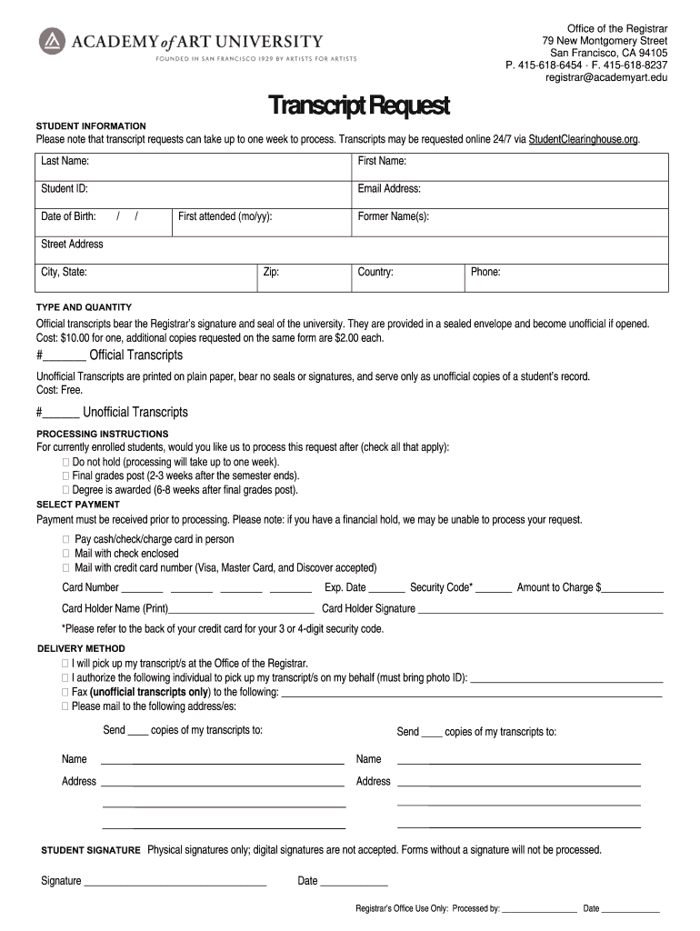 Allied American University Transcripts  Form