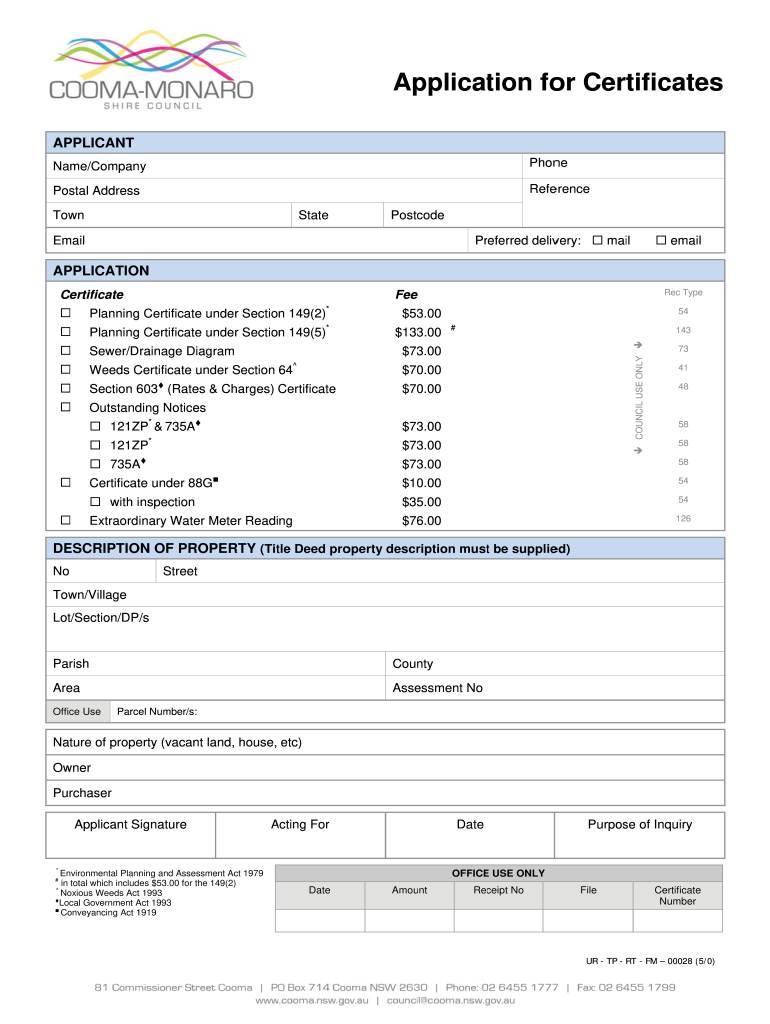  Application for Certificate  Cooma Monaro Shire Council 2000-2024